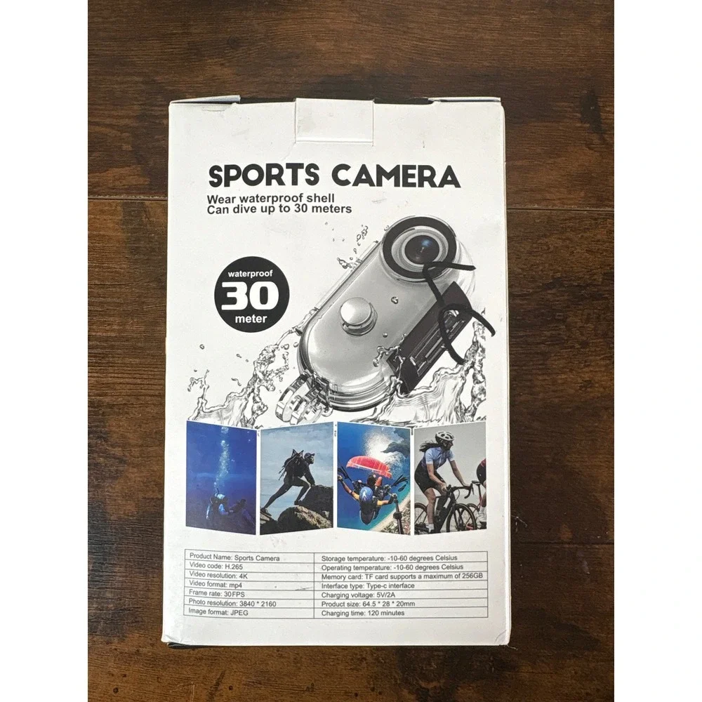 4K WiFi Sports Camera Ultra HD Wearable Action Cam Waterproof 30M H.265 White